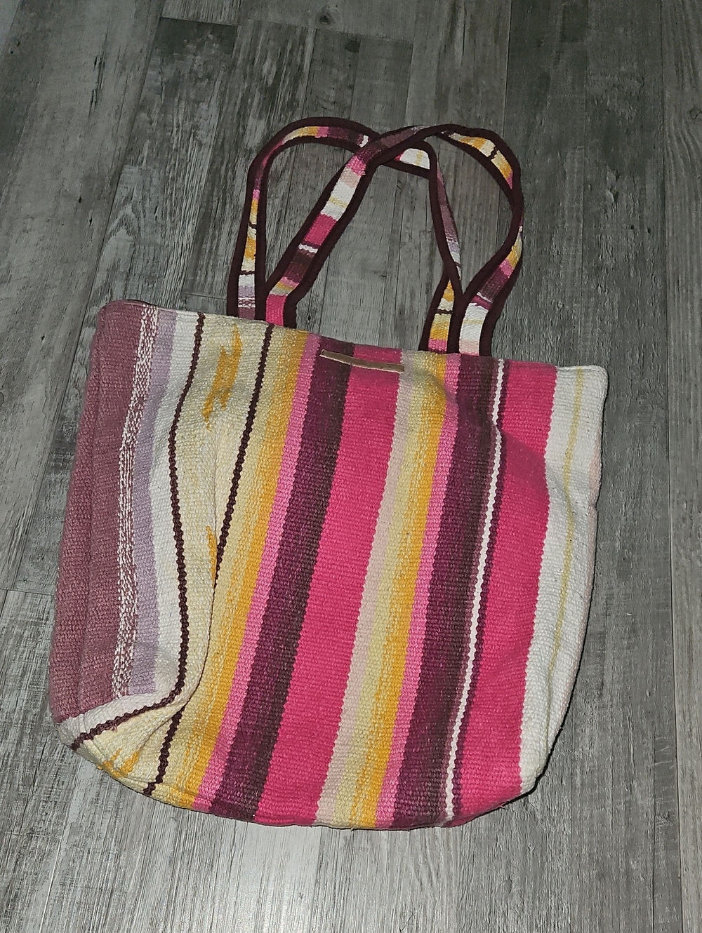 Billabong Striped Tote in Pink, Yellow & White